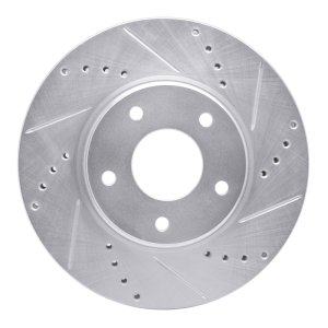 Infiniti Q45 Brake Rotor (1) - Front Right - R1 Concepts - Drilled & Slotted - Silver - `02-`17